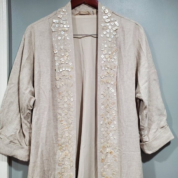 Soft Surroundings Linen Duster Long Cardigan Coat Shell Button Embellish Sz M - Picture 4 of 16